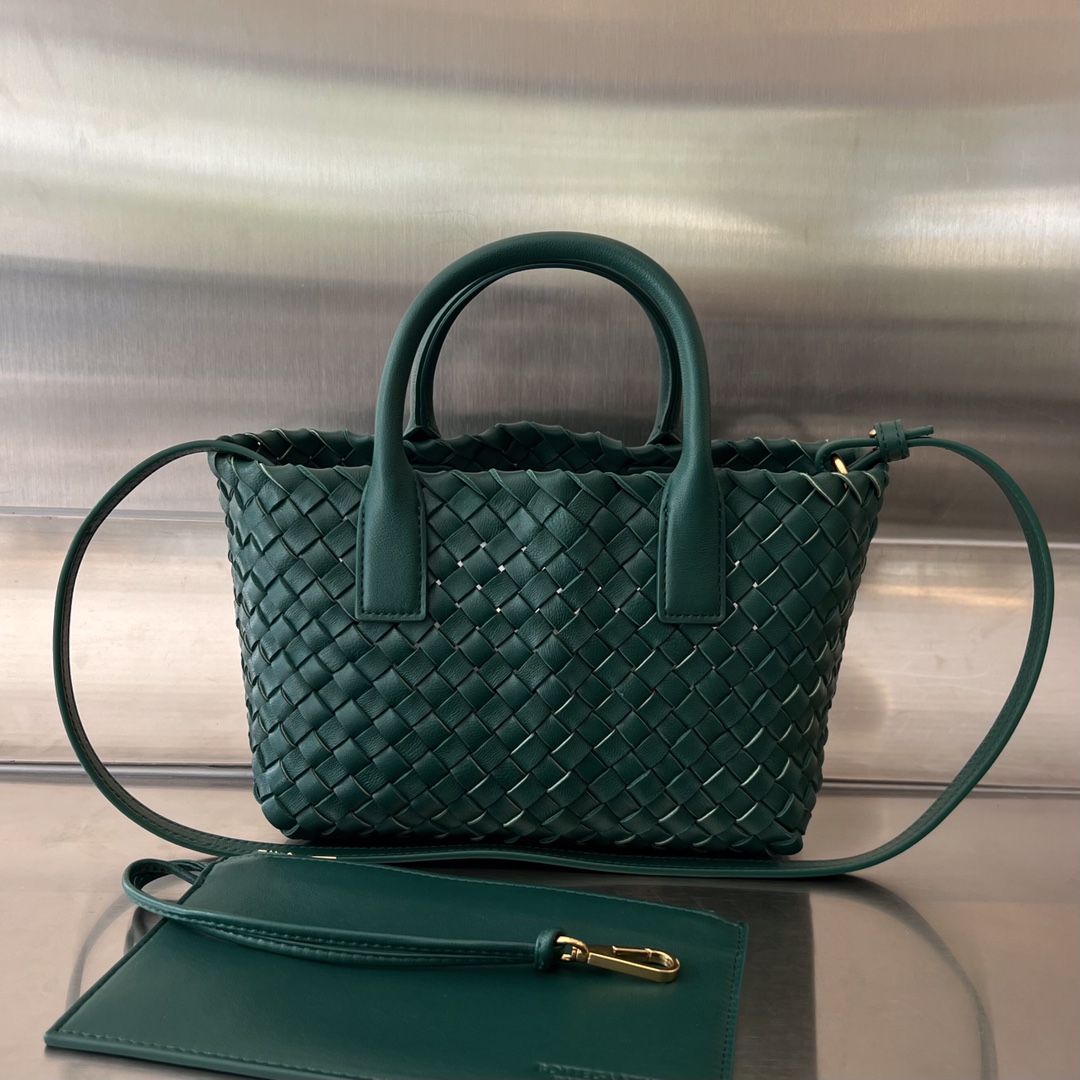 Mini Cabat Intreccio Leather Tote Emerald Green